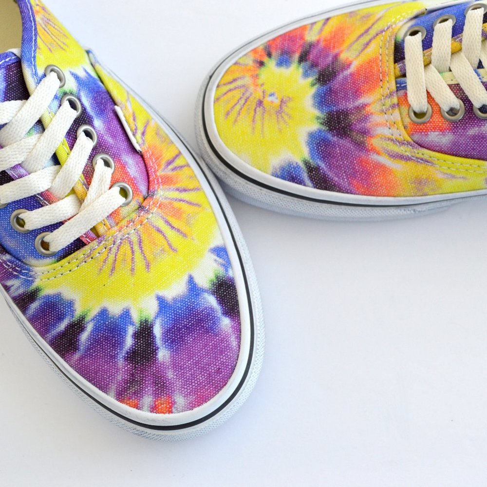 VANS AUTHENTIC WASHED YELLOW PURPLE , TIE DYE TRUE WHITE SNEAKER SHOES NEW